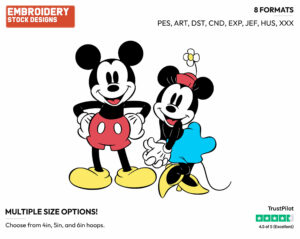 Classic Mickey, Minnie Posing - Disney's Classic Friends & Couples - Embroidery Design in 3 sizes & 8 formats