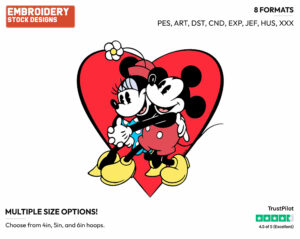 Mickey, Minnie Heart - Disney's Classic Friends & Couples - Embroidery Design in 3 sizes & 8 formats
