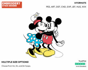 Mickey, Minnie Hugging - Disney's Classic Friends & Couples - Embroidery Design in 3 sizes & 8 formats