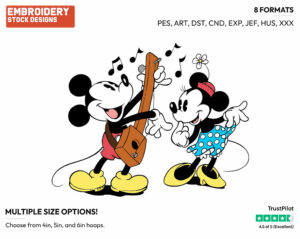 Mickey, Minnie Serenade - Disney's Classic Friends & Couples - Embroidery Design in 3 sizes & 8 formats