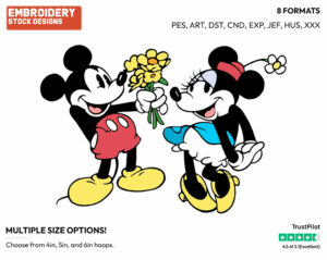 Mickey, Minnie Bouquet - Disney's Classic Friends & Couples - Embroidery Design in 3 sizes & 8 formats