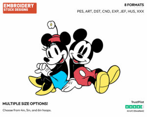 Mickey, Minnie Sitting Back To Back - Disney's Classic Friends & Couples - Embroidery Design in 3 sizes & 8 formats