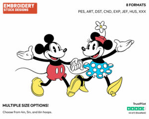 Mickey, Minnie Walking Hand In Hand - Disney's Classic Friends & Couples - Embroidery Design in 3 sizes & 8 formats