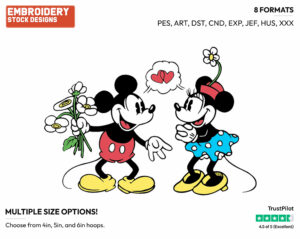 Mickey Offering Minnie Flowers - Disney's Classic Friends & Couples - Embroidery Design in 3 sizes & 8 formats