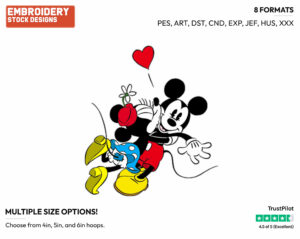 Minnie Kissing Mickey's Cheek - Disney's Classic Friends & Couples - Embroidery Design in 3 sizes & 8 formats