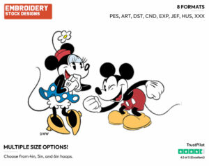 Playful Mickey, Minnie Mouse - Disney's Classic Friends & Couples - Embroidery Design in 3 sizes & 8 formats