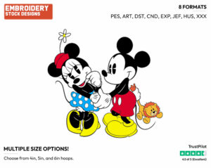 Mickey Offering Minnie Plush Lion - Disney's Classic Friends & Couples - Embroidery Design in 3 sizes & 8 formats