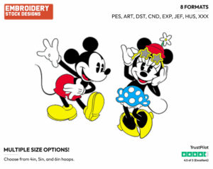 Mickey Courting Minnie - Disney's Classic Friends & Couples - Embroidery Design in 3 sizes & 8 formats