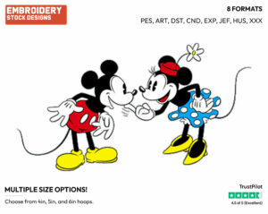 Minnie Tickling Mickey's Chin - Disney's Classic Friends & Couples - Embroidery Design in 3 sizes & 8 formats