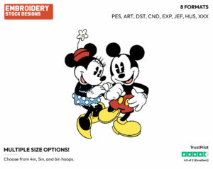 Mickey, Minnie Walking Arm In Arm - Disney's Classic Friends & Couples - Embroidery Design in 3 sizes & 8 formats