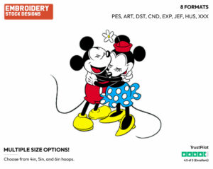 Mickey, Minnie Hugging - Disney's Classic Friends & Couples - Embroidery Design in 3 sizes & 8 formats