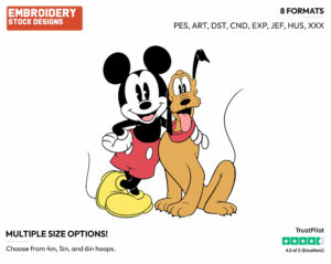 Classic Mickey, Pluto - Disney's Classic Friends & Couples - Embroidery Design in 3 sizes & 8 formats