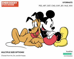 Classic Mickey And Pluto - Disney's Classic Friends & Couples - Embroidery Design in 3 sizes & 8 formats