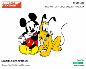 Mickey, Pluto - Disney's Classic Friends & Couples - Embroidery Design in 3 sizes & 8 formats