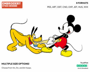 Mickey, Pluto Playing With Old Sock - Disney's Classic Friends & Couples - Embroidery Design in 3 sizes & 8 formats