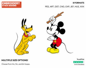 Mickey, Pluto Playing With Stick - Disney's Classic Friends & Couples - Embroidery Design in 3 sizes & 8 formats