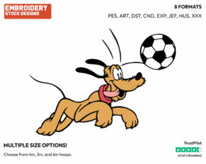 Classic Pluto Playing Soccer - Disney's Classic Friends & Couples - Embroidery Design in 3 sizes & 8 formats