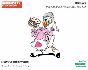 Grandma Duck Holding A Cake - Disney's Pete, Horace, Clarabelle Cow & Others - Embroidery Design in 3 sizes & 8 formats