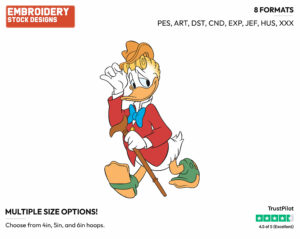 Gladstone Gander Walking With His Cane - Disney's Pete, Horace, Clarabelle Cow & Others - Embroidery Design in 3 sizes & 8 formats