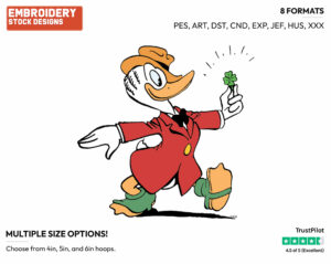 Gladstone Gander Holding Four-Leaf Clover - Disney's Pete, Horace, Clarabelle Cow & Others - Embroidery Design in 3 sizes & 8 formats
