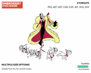 Dalmatian Puppies Runnning Away From Cruella - Disney's 101 Dalmatians - Embroidery Design in 3 sizes & 8 formats