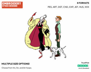 Cruella, Roger, Pongo - Disney's 101 Dalmatians - Embroidery Design in 3 sizes & 8 formats