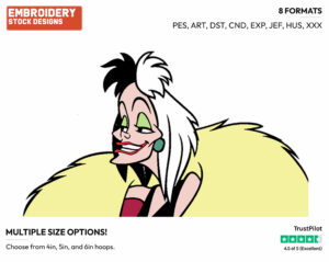 Cruella - Disney's 101 Dalmatians - Embroidery Design in 3 sizes & 8 formats