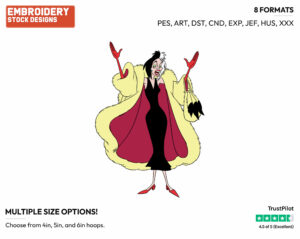 Cruella - Disney's 101 Dalmatians - Embroidery Design in 3 sizes & 8 formats