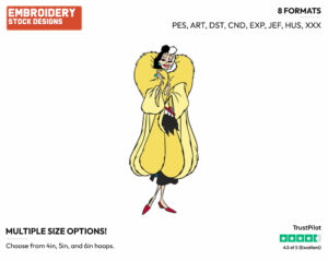 Cruella - Disney's 101 Dalmatians - Embroidery Design in 3 sizes & 8 formats