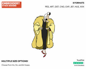 Cruella - Disney's 101 Dalmatians - Embroidery Design in 3 sizes & 8 formats