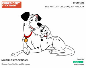 Pongo With Freckles Sitting On His Head - Disney's 101 Dalmatians - Embroidery Design in 3 sizes & 8 formats