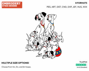 Pongo, Perdita, Puppies - Disney's 101 Dalmatians - Embroidery Design in 3 sizes & 8 formats