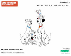 Pongo, Perdita, Puppies - Disney's 101 Dalmatians - Embroidery Design in 3 sizes & 8 formats