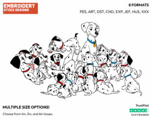 Pongo, Perdita, Puppies - Disney's 101 Dalmatians - Embroidery Design in 3 sizes & 8 formats