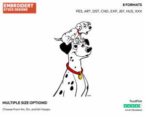 Pongo With Freckles Barking On His Head - Disney's 101 Dalmatians - Embroidery Design in 3 sizes & 8 formats