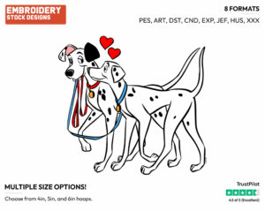 Pongo, Perdita Walking Side By Side - Disney's 101 Dalmatians - Embroidery Design in 3 sizes & 8 formats