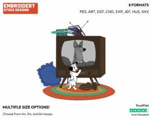Lucky Watching Television - Disney's 101 Dalmatians - Embroidery Design in 3 sizes & 8 formats