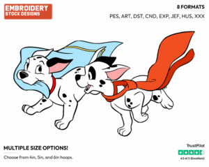 Dalmatian Puppies Running Away With Laundry - Disney's 101 Dalmatians - Embroidery Design in 3 sizes & 8 formats