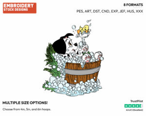 Dalmatian Puppy Taking A Bath - Disney's 101 Dalmatians - Embroidery Design in 3 sizes & 8 formats