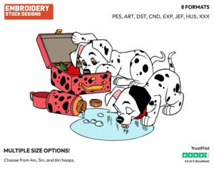 Puppies Eating From Lunchbox - Disney's 101 Dalmatians - Embroidery Design in 3 sizes & 8 formats