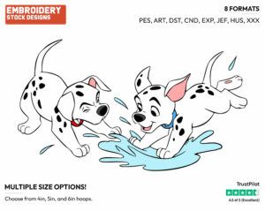 Puppies Playing In Water Puddle - Disney's 101 Dalmatians - Embroidery Design in 3 sizes & 8 formats