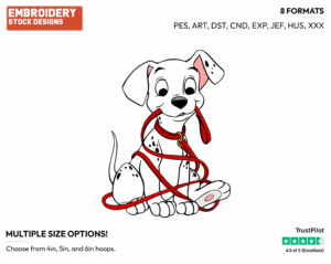Pepper Tangled In Leash - Disney's 101 Dalmatians - Embroidery Design in 3 sizes & 8 formats