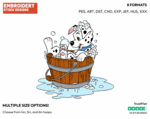 Puppy Taking A Bath - Disney's 101 Dalmatians - Embroidery Design in 3 sizes & 8 formats