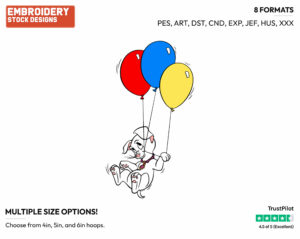 Oddball Floating From Balloons - Disney's 101 Dalmatians - Embroidery Design in 3 sizes & 8 formats