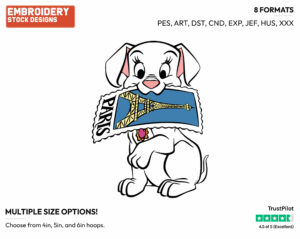 Oddball Holding Paris Postcard - Disney's 101 Dalmatians - Embroidery Design in 3 sizes & 8 formats