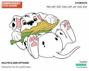 Rolly Eating Corn On The Cob - Disney's 101 Dalmatians - Embroidery Design in 3 sizes & 8 formats