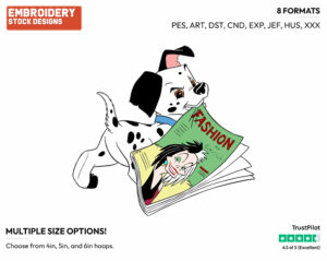 Wizzer Tearing Up Magazine - Disney's 101 Dalmatians - Embroidery Design in 3 sizes & 8 formats