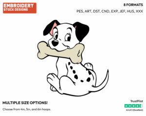 Lucky Holding A Bone In His Mouth - Disney's 101 Dalmatians - Embroidery Design in 3 sizes & 8 formats