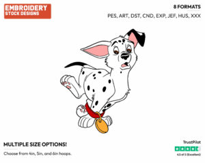 Dipstick Tripping Over Feet In A Collar - Disney's 101 Dalmatians - Embroidery Design in 3 sizes & 8 formats