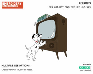 Patch Watching Tv - Disney's 101 Dalmatians - Embroidery Design in 3 sizes & 8 formats